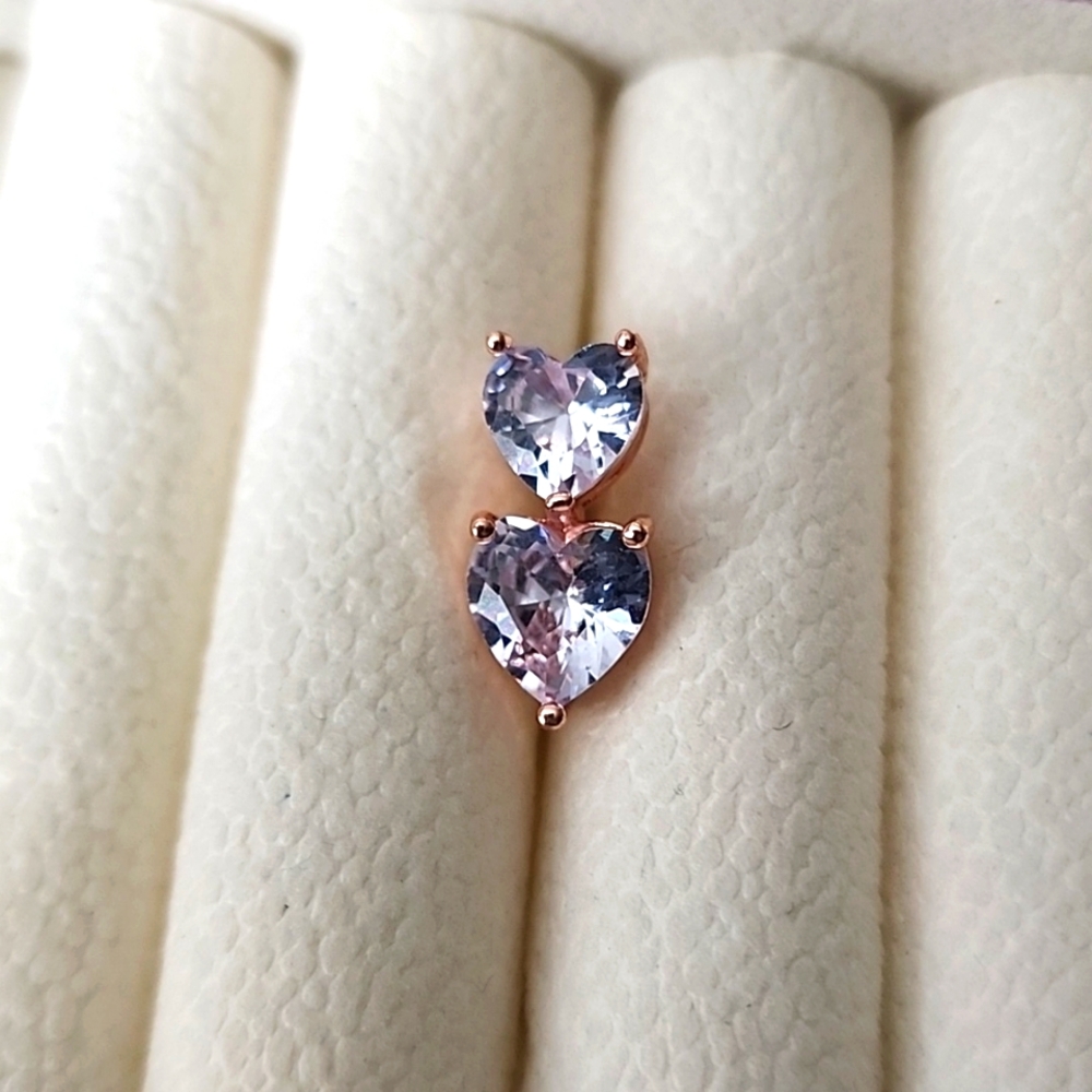 14 G SURGICAL STEEL DANGLE  Heart  BELLY BUTTON Simulated Diamond ROSE GOLD